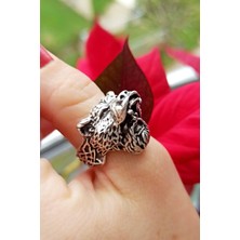 Fildişi Aksesuar Antik Gümüş Kaplama Post Başlı Adam Şekilli El Yapımı Ayarlanabilir Erkek Yüzük