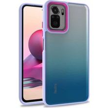 Case World Xiaomi Redmi Note 10 ile Uyumlu Kapak Metal Kamera Korumalı Arkası Şeffaf Silikon ile Uyumlu Kılıf - Lila