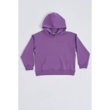 RECOLOR Organik Kapüşonlu Uzun Kollu Kız Çocuk Sweatshirt - Mor - 10-12