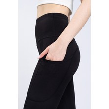 The Step Sports Snc Kadın Siyah Cepli Yüksek Bel Toparlayıcı, Kapri Yoga Tayt 19"