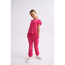 RECOLOR Organik Cepli Bağcıklı Kız Çocuk Eşofman Altı - Pembe - 8-10
