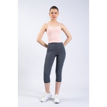 The Step Sports Snc Kadın Gri Cepli Yüksek Bel Toparlayıcı, Kapri Yoga Tayt 19"
