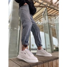 Xon1 330 Fermuarlı Bağcıklı Beyaz Detaylı Kalın Taban Casual Erkek Ayakkabı