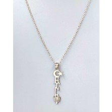 Mavili Bozkurt Türk Ayyıldız Gümüş Kolye