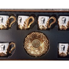Atatürk'lü Büst 6'lı Kahve Fincan Tk Altın Döküm