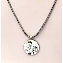 Mavili Resimli Çift Taraflı Ayetel Kürsi Gümüş Kolye