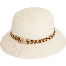 Bay Şapkacı Yazlık Kadın Kemerli Hasır Şapka 6229 Beyaz