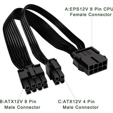 Alfais 4695 Eps 12V Cpu Dişi To Atx 8+4 Pin Power Supply Çevirici Dönüştürücü Adaptör Kablosu