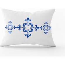 Cango Home Beyaz Mavi Modern Etnik Karo Desenli Dijital Baskılı Kırlent KILIFI-CGH567-3550 Çift Tarafı Baskılı