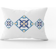 Cango Home Beyaz Mavi Modern Etnik Karo Desenli Dijital Baskılı Kırlent KILIFI-CGH576-3550 Çift Tarafı Baskılı