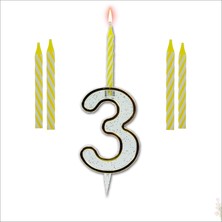 Süsle Bebek ve Parti 3 Rakam Şeffaf Mumluk ve 4 adet MuM