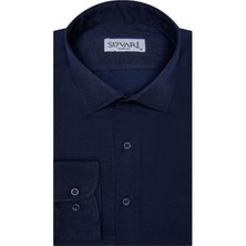 Süvari Slim Fit Armür Desenli Lacivert Erkek Gömlek