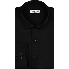 Süvari Slim Fit Armür Desenli Siyah Erkek Gömlek