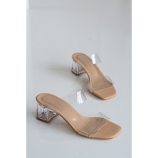 İmershoes Allyup Günlük Kadın Terlik Çift Şeffaff Şeritli Bantlı Kalın Şeffaf Topuklu Abiye Ayakkabı 105