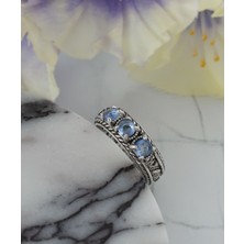 Filigran Silver 925 Ayar Otantik Telkari Doğal Mavi Kuvars Taşlı Alyans Kadın Gümüş El İşi Yüzük