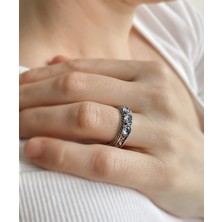 Filigran Silver 925 Ayar Otantik Telkari Doğal Mavi Kuvars Taşlı Alyans Kadın Gümüş El İşi Yüzük