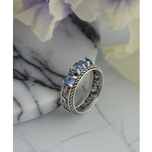 Filigran Silver 925 Ayar Otantik Telkari Doğal Mavi Kuvars Taşlı Alyans Kadın Gümüş El İşi Yüzük