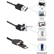 XMARKETTR Endoskop 3 In 1 Yılan Kamera USB Micro USB Type-C 2m Sert Kablo