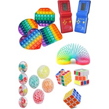 Stres Giderici Set 1 Popit 1 Rubik Zeka Küpü 1 Stres Yayı 1 Beyin Şekilli Stres Topu 1 Tetris Atari