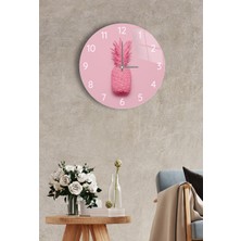 Saban Duvar Saati - Cam - Sessiz Akar - Pembe Ananas Çap 37