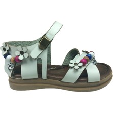 Ortopedikal Grafen Patik Kız Çocuk Sandalet Beyaz Çapraz Atkılı Boncuklu Günlük Ayakkabı