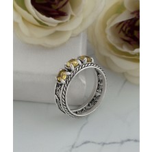 Filigran Silver 925 Ayar Otantik Telkari Doğal Sitrin Taşlı Alyans Kadın Gümüş Yüzük, El Işçiliği