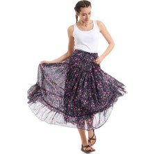 Newbutix Şile Bezi Koyu Mor Tomurcuk Vual Uzun Etek