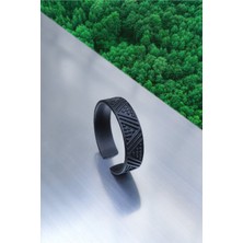 The Collection Üçgen Desen Alyans Model Ayarlanabilir Erkek Siyah Yüzük