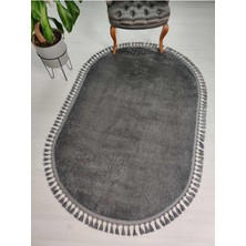 Napoli Home Kaymaz Taban Yıkanabilir Oval Saçaklı Yumuşak Siyah Poffy Post Peluş Halı