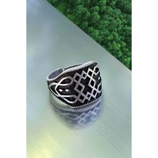 The Collection Erkek Gümüş Kaplama Osmanlı Desen Model Ayarlanabilir Yüzük
