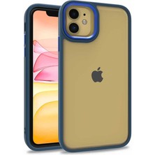 Caseart Apple iPhone 11 Kapak Metal Kamera Korumalı Arkası Şeffaf Silikon Kılıf - Mavi