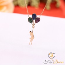 Renkli Taşlı Balonlu Kız Gümüş Kolye