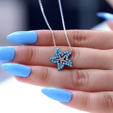 Turkuaz Taşlı Deniz Yıldızı Gümüş Kolye