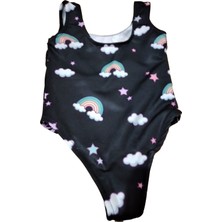 My Kids Unicorn Baskılı Siyah Kız Bebek Çocuk Mayo