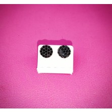 Oriental Yuvarlak Siyah Zirkon Taşlı Gümüş Küpe