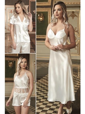 BARİNA 8990 BAYAN EKRU SATEN UZUN 6 LI SET