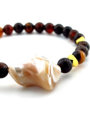 Solfera Sedef Uç Damarlı Akik Gold Hematit Doğal Taş Kadın Bileklik J0219