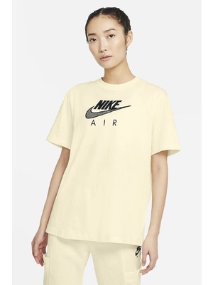 Nike Air Boyfriend Top Short-Sleeve Baskılı Nakışlı Bol Kesim Uzun Sarıtişört