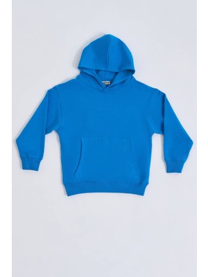 RECOLOR Organik Kapüşonlu Uzun Kollu Erkek Çocuk Sweatshirt - Mavi - 12-14