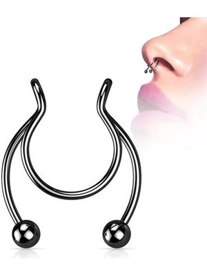 Afillix Concept Siyah Cerrahi Çelik Çift Boynuz Fake Septum Sıkıştırmalı Piercing