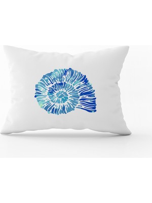 Cango Home Beyaz Mavi Deniz Kabuğu Marin Desenli Dijital Baskılı Kırlent Yastık Kılfı CGH531-3550 Çift Tarafı Baskılı
