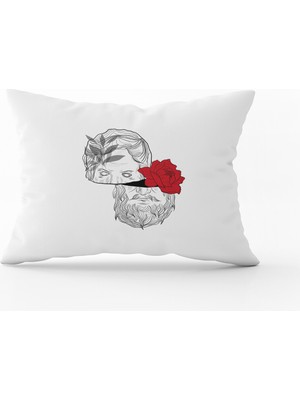 Cango Home Beyaz Siyah Modern Gül ve Heykel Figürlü Dijital Baskılı Kırlent Kılıfı CGH543-3550 Çift Tarafı Baskılı