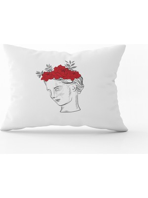 Cango Home Beyaz Siyah Modern Gül ve Heykel Figürlü Dijital Baskılı Kırlent Kılıfı CGH545-3550 Çift Tarafı Baskılı