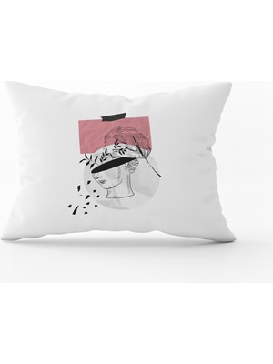 Cango Home Beyaz Siyah Modern Heykel Figürlü Dijital Baskılı Kırlent Kılıfı CGH553-3550 Çift Tarafı Baskılı