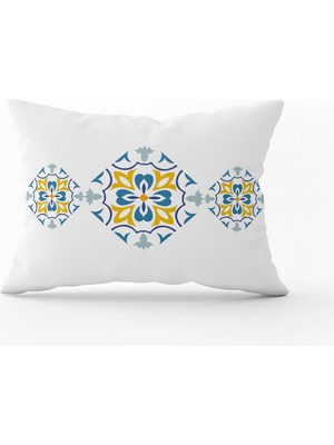 Cango Home Beyaz Mavi Modern Etnik Karo Desenli Dijital Baskılı Kırlent KILIFI-CGH565-3550 Çift Tarafı Baskılı