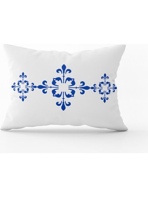 Cango Home Beyaz Mavi Modern Etnik Karo Desenli Dijital Baskılı Kırlent KILIFI-CGH567-3550 Çift Tarafı Baskılı