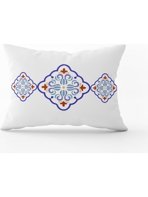 Cango Home Beyaz Mavi Modern Etnik Karo Desenli Dijital Baskılı Kırlent KILIFI-CGH573-3550 Çift Tarafı Baskılı