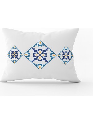 Cango Home Beyaz Mavi Modern Etnik Karo Desenli Dijital Baskılı Kırlent KILIFI-CGH576-3550 Çift Tarafı Baskılı