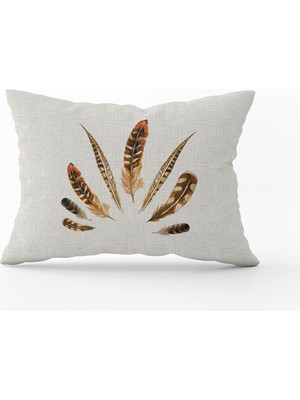 Cango Home Kahverengi Bohem Kuştüyü Desenli Dijital Baskılı Kırlent Kılıfı CGH626-3550 Çift Tarafı Baskılı