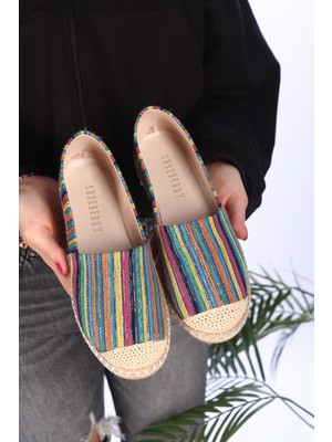 Shoeberry Kadın Gökkuşağı Keten Espadril